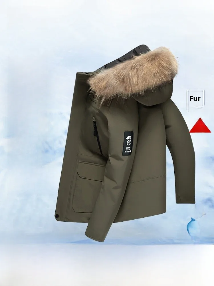 

Мужская повседневная куртка Snow Flng 2026: новая весенняя модель с меховым воротником, теплая, с капюшоном, рабочая одежда из полиэфирного волокна