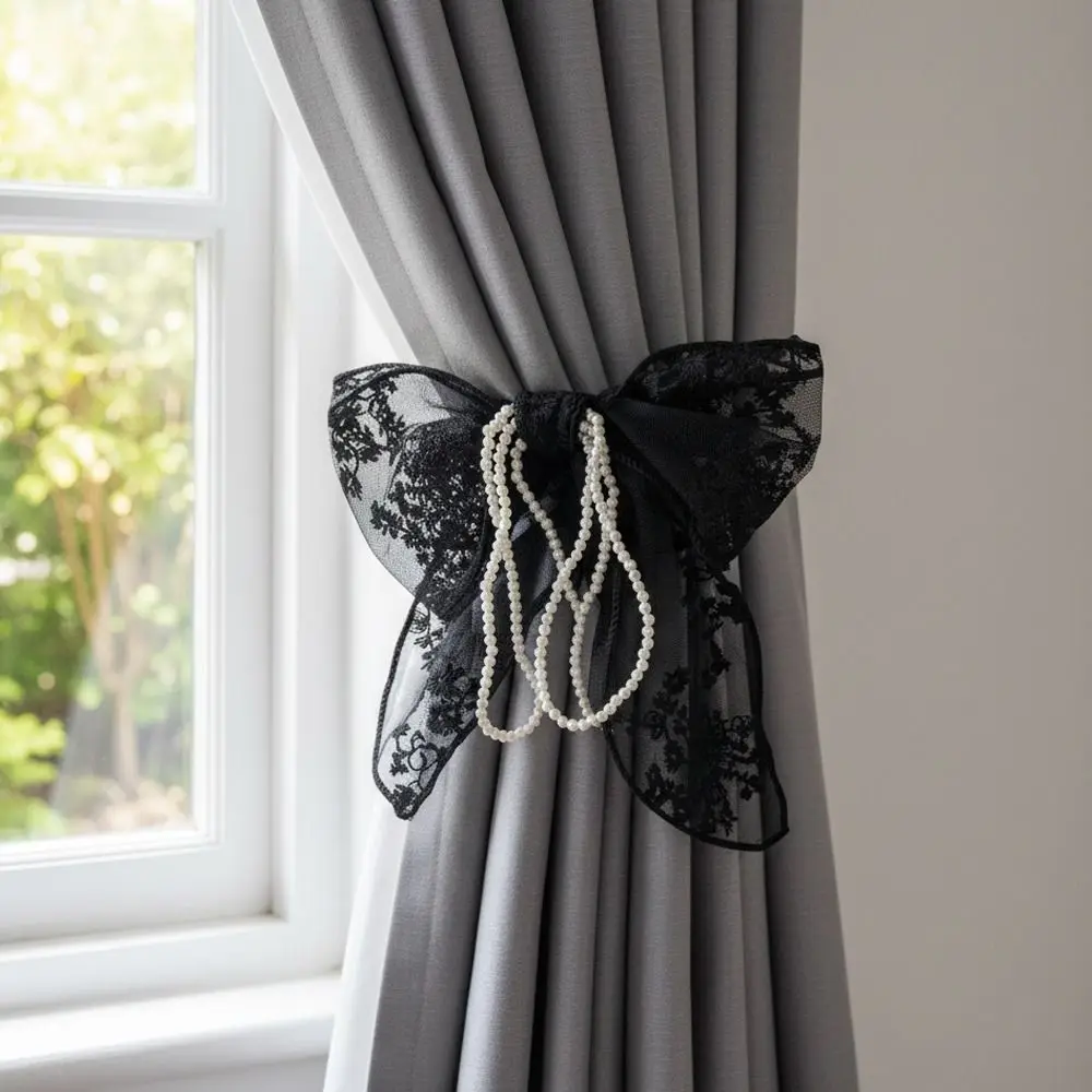 Flower Lace Curtain Tieback Clip Bead Trim Easy Installation Lace Tieback Clip French Style Decorative Clip Curtain Strap Buckle