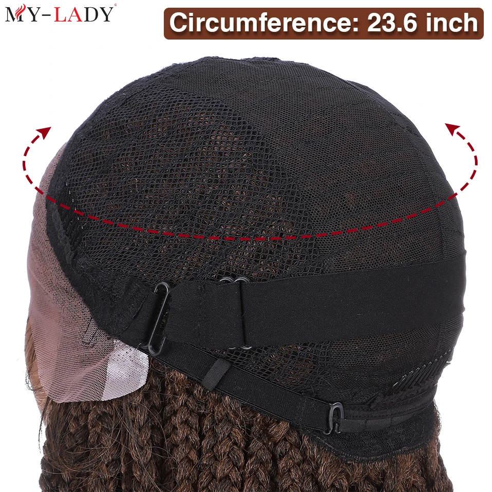 My-Lady Synthetic Box Braids 28Inch Cornrow Braided Lace Wigs Curly Ends Lace Front Wig With Baby Hair 339g Dreadlocks Afro Wigs