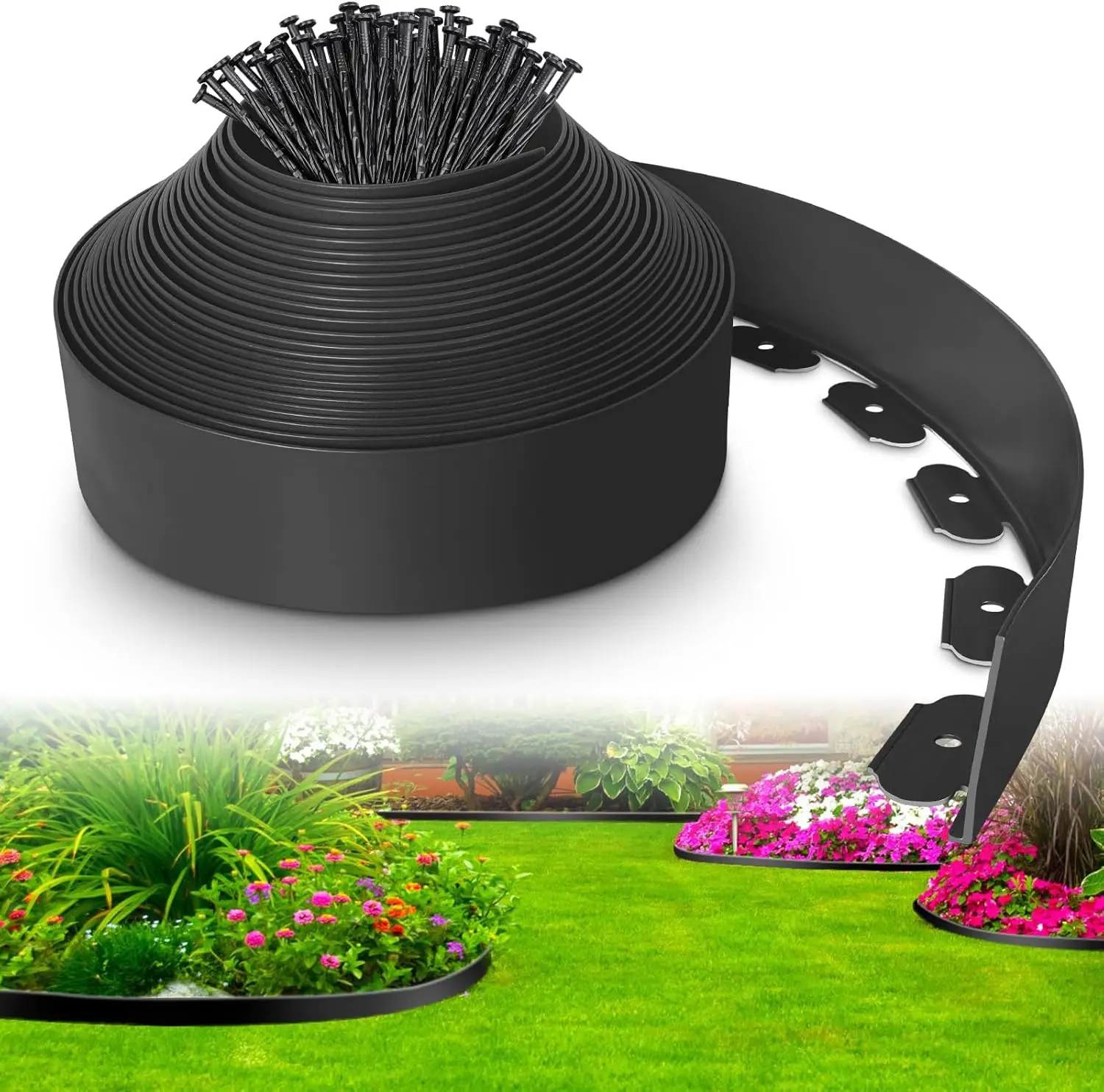 

Easy to install Pe plastic garden edging kit with sturdy anchors - durable lawn boundaries for landscape and lawn separation