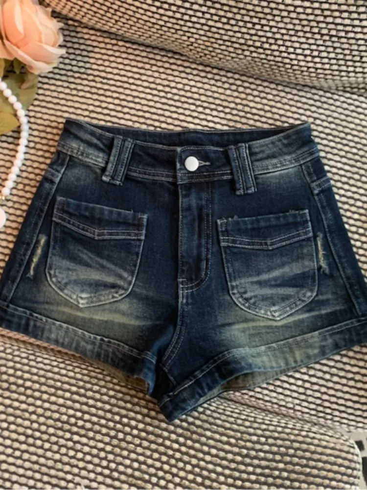 

Джинсовые шорты с высокой талией, утягивающие, в ретро-американском стиле, летние, новая модная модель, А-силуэт, с завязками, повседневные брюки для женщин