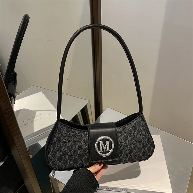 2025年新作-レディース-脇の下バッグ-レタープリント-ショルダーバッグ、レトロ-多機能-クロスボディバッグ、ファッショナブル-カジュアル-小型-スクエア-ハンドバッグ