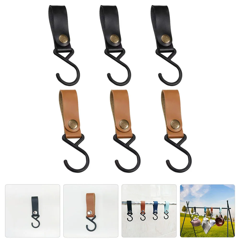

6pcs Tent Heavy Duty Pu Strap For Camping Hooks Outdoor Camping Picnic Bbq Hiking Fishing Gear Storage Organizer