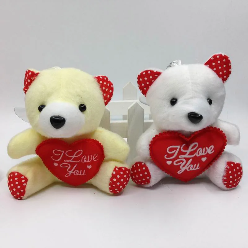 1PC 10CM Bouquet Bear Holding-Heart Bear Plush Toy Valentine\'s Day Gift Doll Teddy Bear Cartoon Key Button Wedding Doll