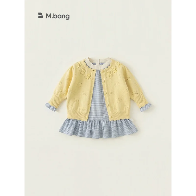 

Bangxuan Huzhou Zhili children's clothing girls' set: yellow knitted cardigan and plaid dress, new two-piece set for children