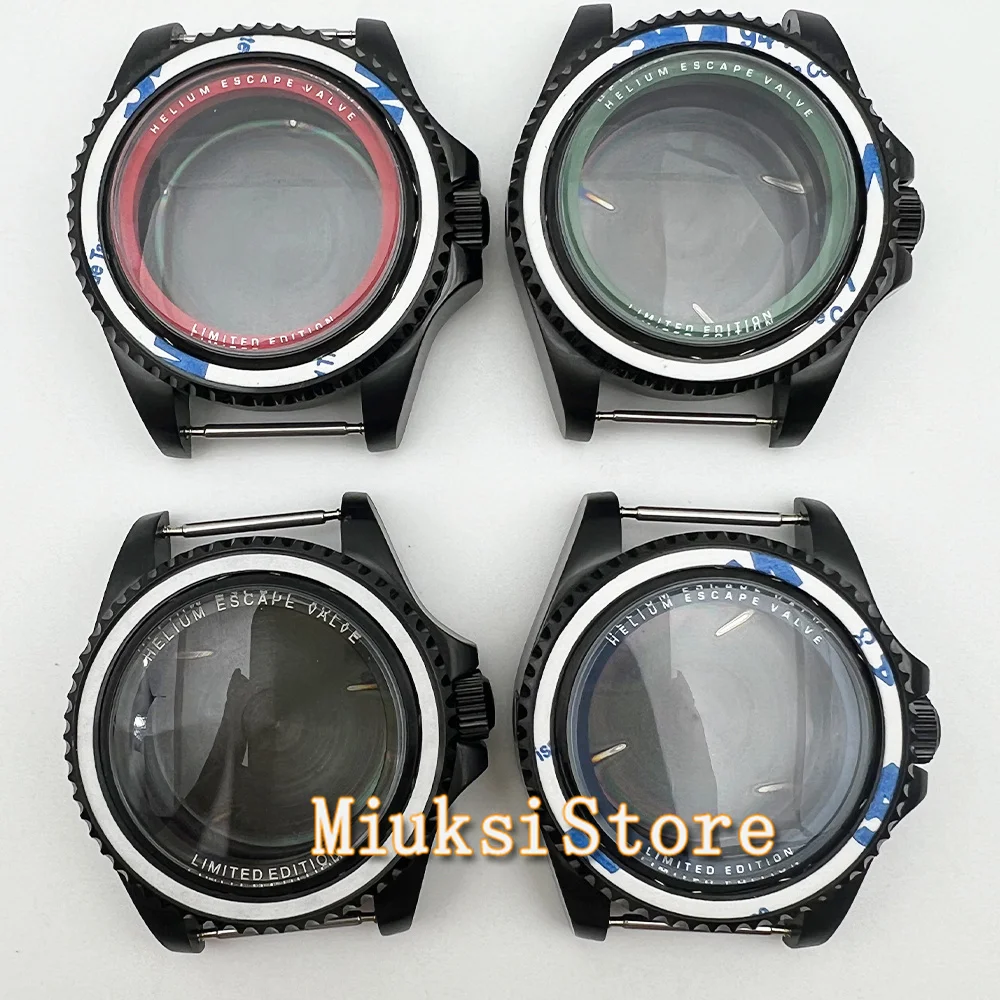 44mm black pvd watch case sapphire glass fit NH35 NH36 ETA2824 2836 Miyota8215 Mingzhu DG2813 3804 PT5000 movement