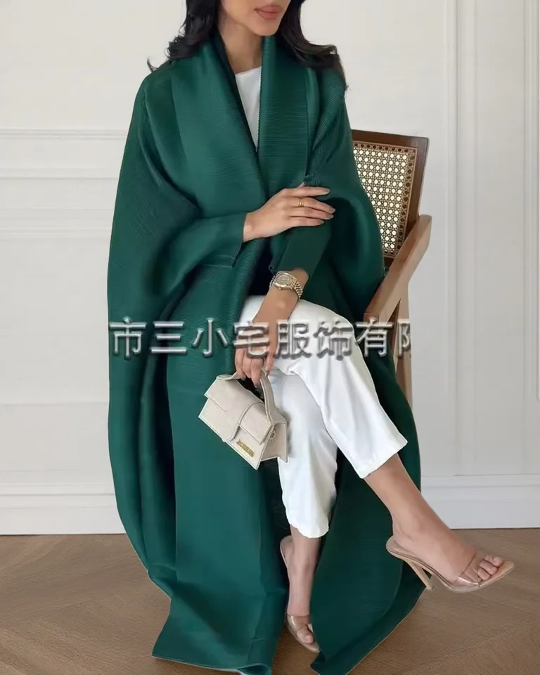 Dames Miyake geplooide Abaya met lange mouwen, print, opvouwbare kraag, robe, cardigan, jas, nieuwe wintermode, origineel ontwerp 2026