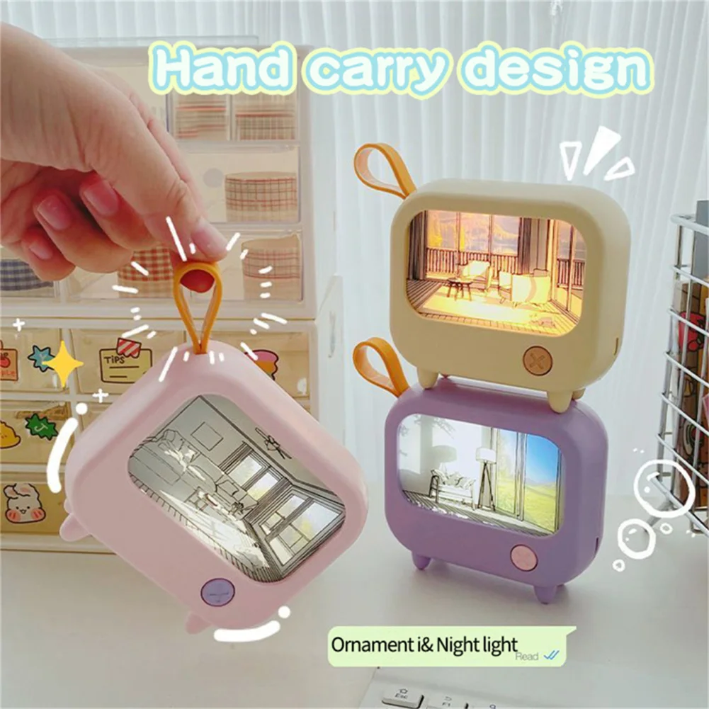 Cute TV Painting LED Night Light 2-Level Lighting Learning Table Lamp USB Charging Mini Desktop Light Birthday Gift