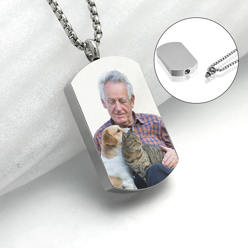 Personalized Ashes Necklace for Men Women Pet Custom Photo Text Stainless Steel Memorial Cremation Jewelry Memorial Gifts