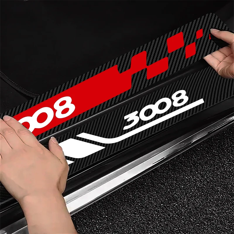 4pcs Car Door Sill Protector Carbon Fiber Sticker Anti Scratch For Peugeot 3008 gt line 2017 2010 2019 2020 2011 2015 2021 Acces