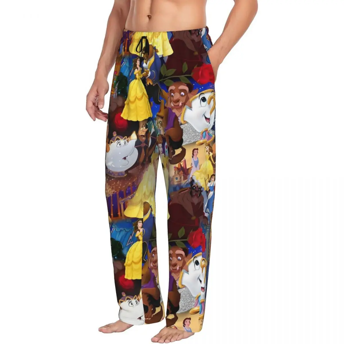 Custom Beauty And The Beast Pajama Pants Men's Musical Fantasy Film Lounge Sleep Drawstring Sleepwear Bottoms with Pockets