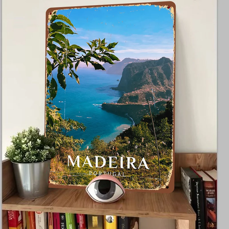 Madeira Portugal Coastal Landscape Metal Tin Sign Home Wall Decor for Living Room Study Dining Room Mural Art