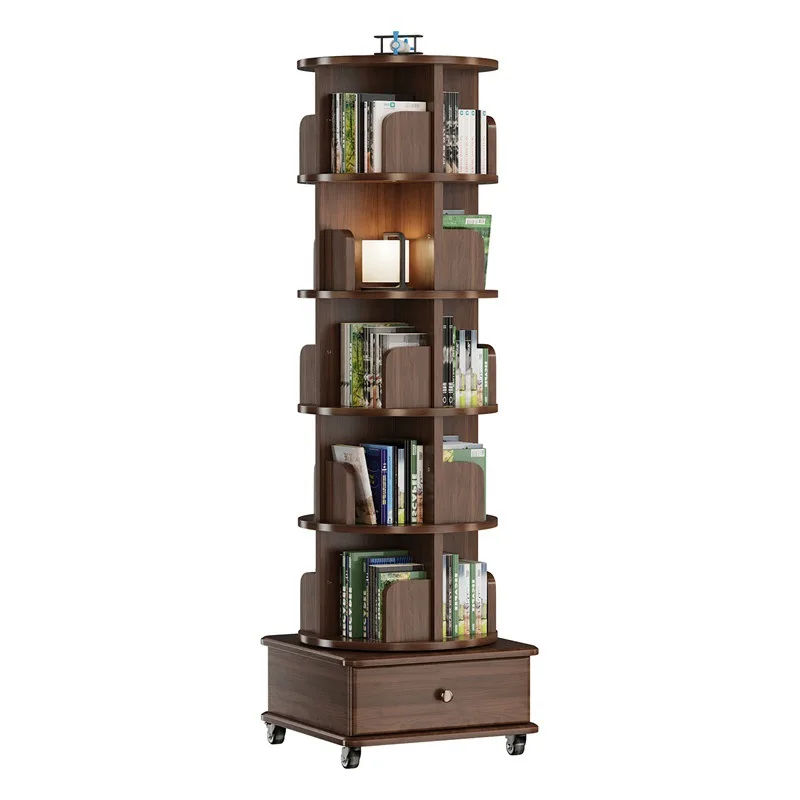 HYS drawer rotating bookshelf bookcase does not take up space integrated against the wall removable children's floor rack