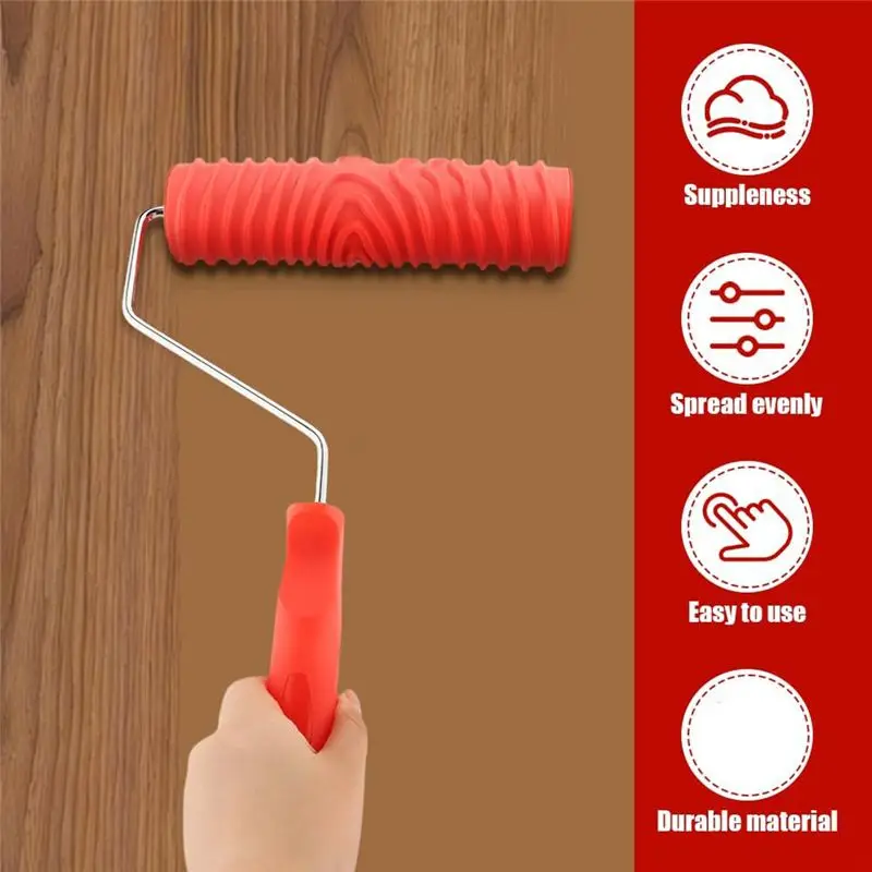 ABMS-8 Pieces Wood Paint Tool Set, Texture Roller, Graining Rocker, Paint Brushes, For Floor, DIY Room Decoration