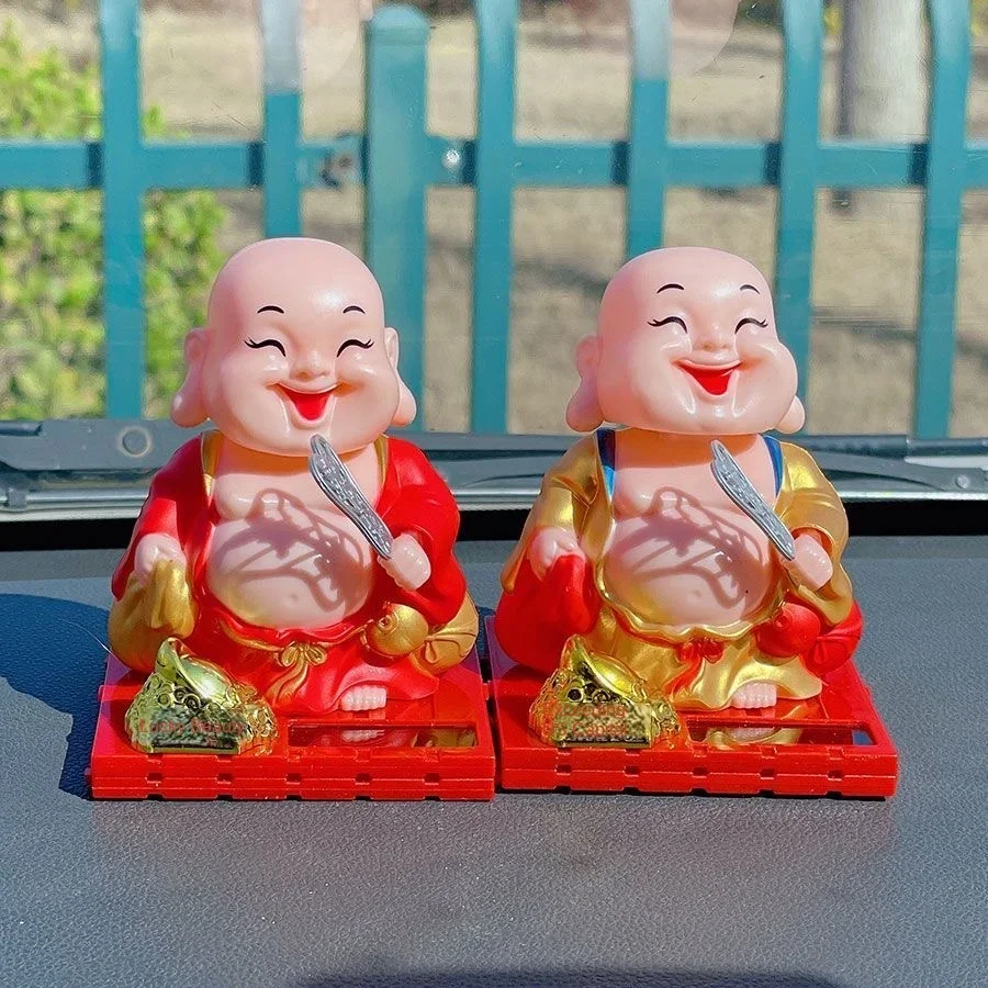 Car home solar Maitreya Buddha small Sami decoration personalized creative living room automatic nodding fan car decoration supp