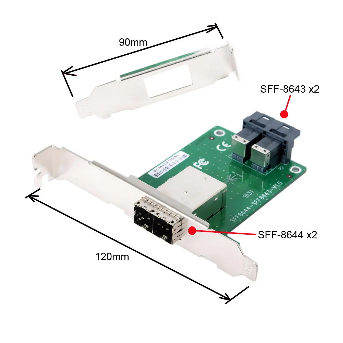 Imagem -05 - Cablecc Mini Sas Portas Duplas hd Sff8644 para Adaptador Interno Sas Sff9643 hd Pcba Fêmea com Suporte de Baixo Perfil