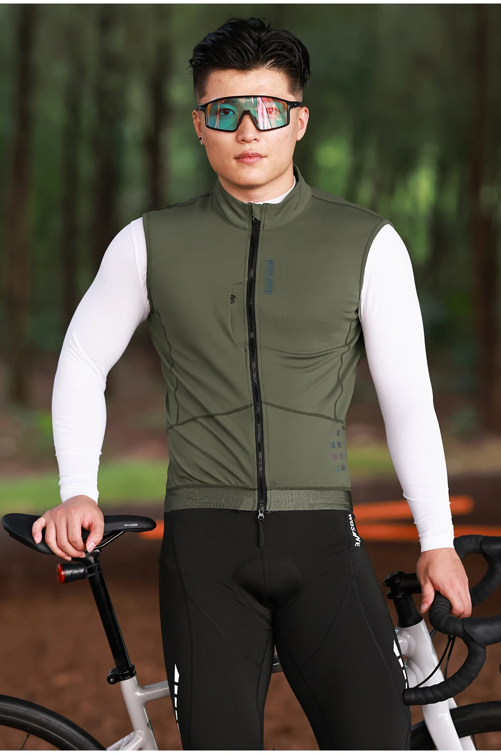 WOSAWE Men Cycling Vest Winter Warm Coat Windproof Vest Fleece-lined MTB Bike Bicycle Clothing YKK Two Way Zippers