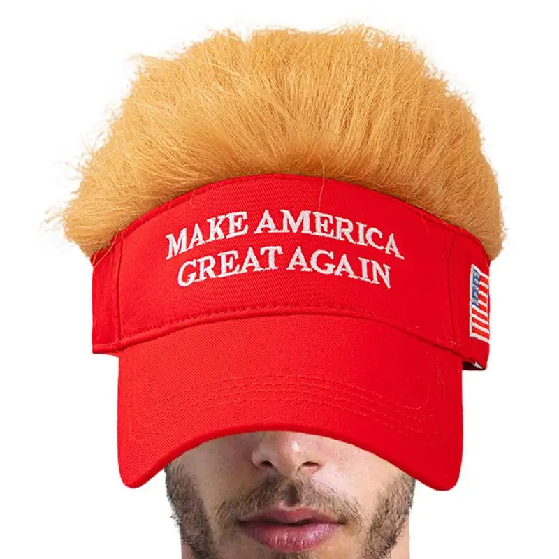 Trump2024 Hat With Hair Summer Sun Hat Funny Sun Protection Hat Adjustable Embroidered Baseball CapBreathable For Fishing