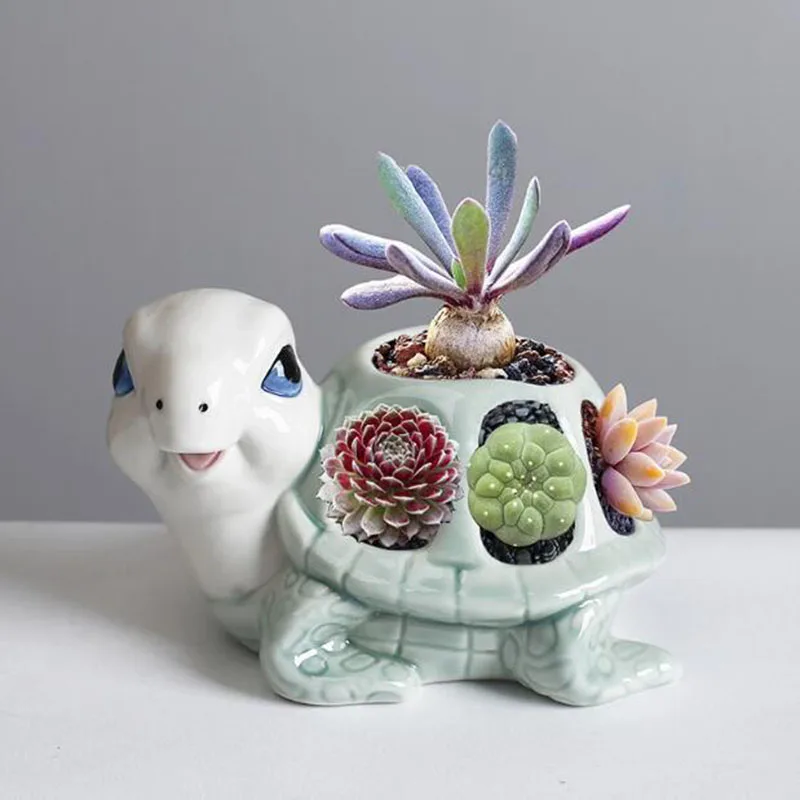 Cartoon Ceramic Hollow Tortoise Flowerpot Balcony Desktop Bonsai Vase Flower Container GardenIng Planter Home Decor