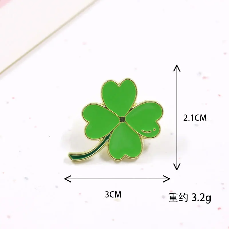 New Cute Plants Saffron Badge Clover Green Leaf Red Plum Flower Brooch Clothes Bag Hat Pin Gift