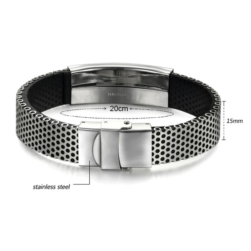 Punk Custom Text Bracelets For Women Silicone Rubber Stainless Steal Men Bracelets Wholesale Jewelry