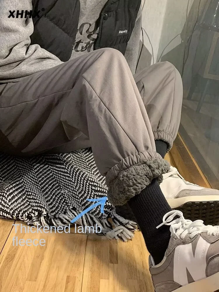 

Men's Winter Trendy Casual Pants with Loose Fit, Drawstring, Insulated Fleece Lining, and Thickened Cotton Fabric for Autumn and