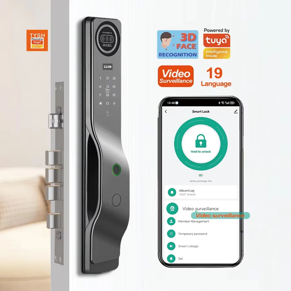 TYSH Tuya Automatic Electronic Fingerprint Biometric Lock Wifi Smart Lock 3d Face Recognition Digital Door Lock With Camera