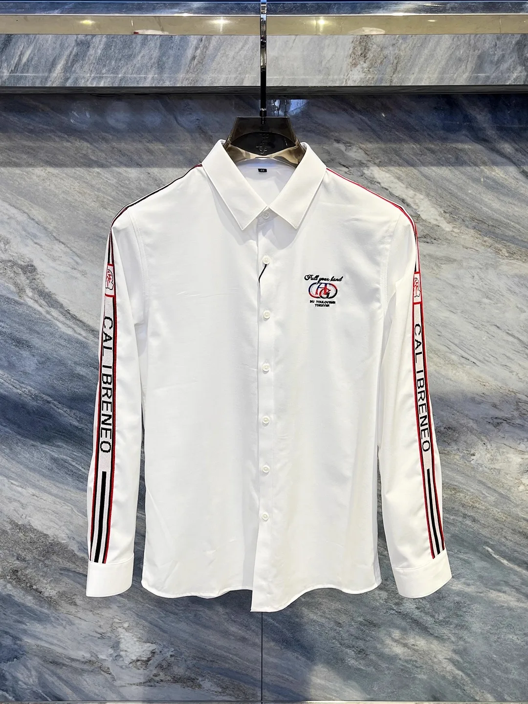 

Casual Long Sve Embroidered irt Men's Faion Letter Stitching Side Weave Belt Slim Fit irt Polyester Modal Spandex