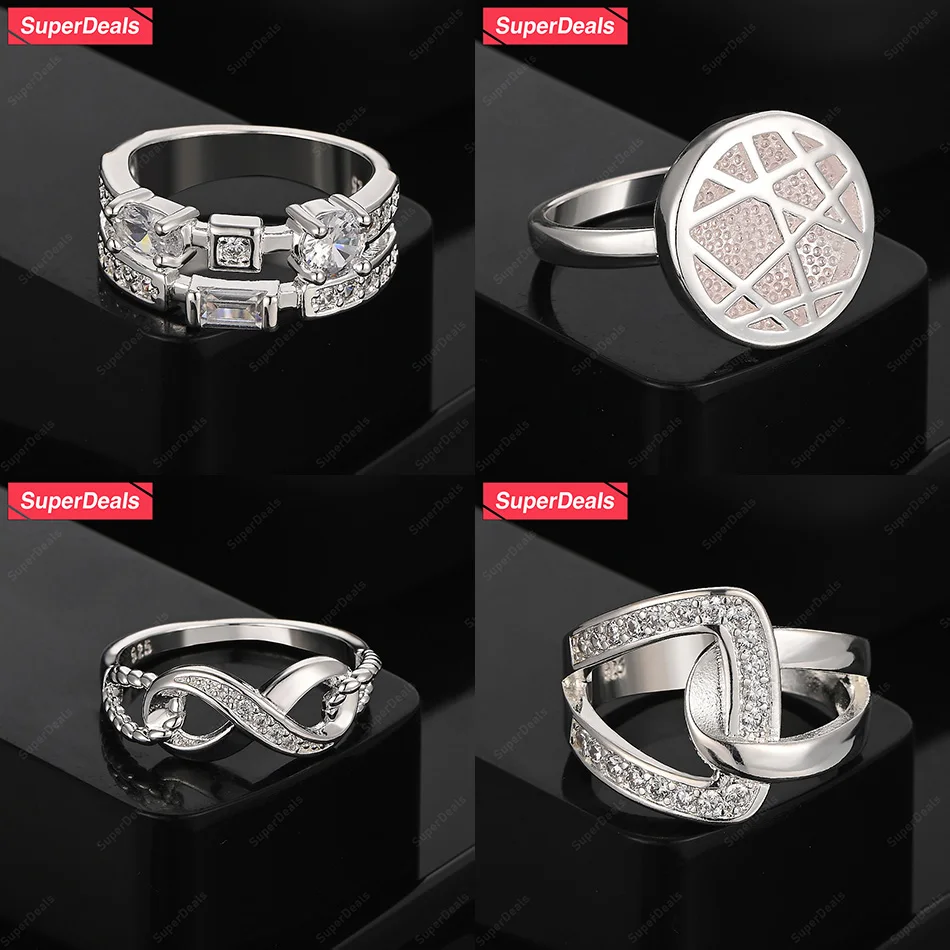 

SuperDeals 925 Sterling Silver Geometric Number 8 AAA Zircon Double Row Round Ring Women Birthday Party Classic Fashion Jewelry