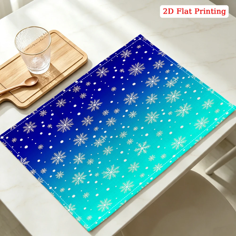 Blue Gradient Snowflake Pattern Print Kitchen Placemat Coaster Linen Pad Dish Coffee Cup Table Mat 30x40cm Home Decor