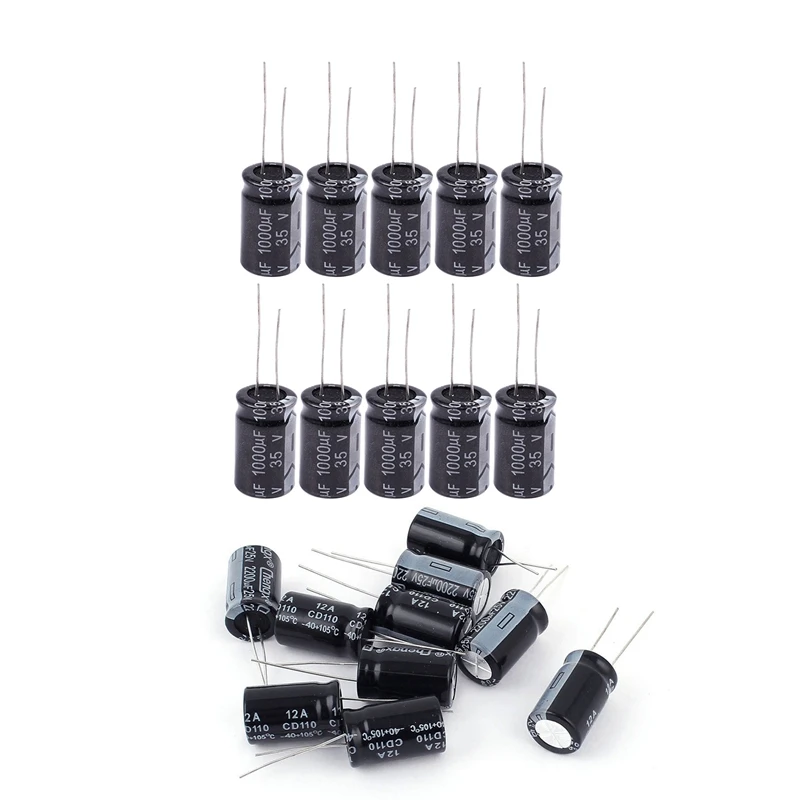 10 шт. 1000 мкФ 35 в радиальные алюминиевые электролитические конденсаторы 13 мм X 21 мм и 10 шт. 25 в 2200 мкФ 13X20 мм