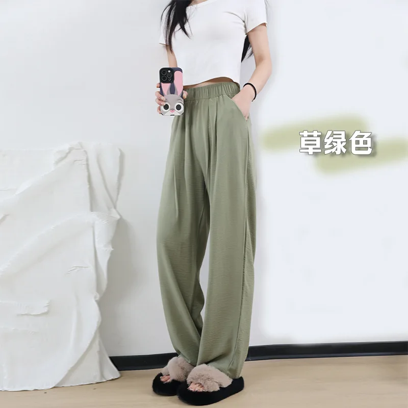 Wide Leg Pants Inbeige Womens Summer Ultra-Thin Breathable Elastic-Waisted Techwear Quick-Drying Drawstrings Slit Modal Lace Up