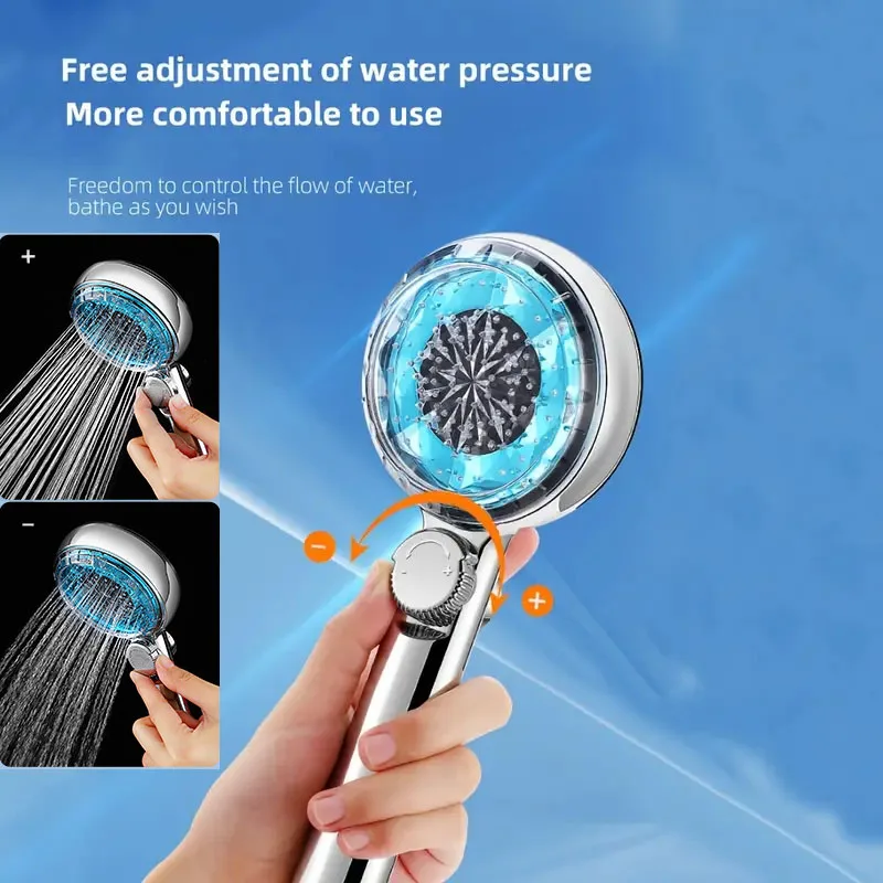 1pc Digital Display Temperature Control Showerhead One-touch Water-stop Shower Head Supercharged Showerhead Bathroom Accessories