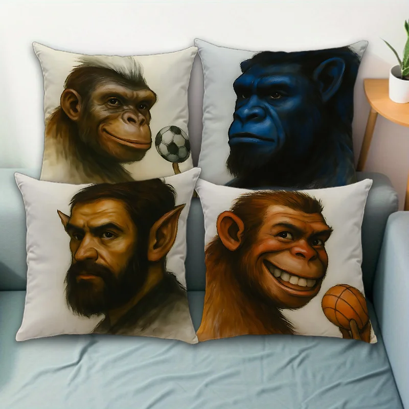 Funny Ape Sports Throw Pillow Covers, Monkey Gorilla Soccer Basketball Print Cushion Cases, Home Decor for Bedroom Living Room