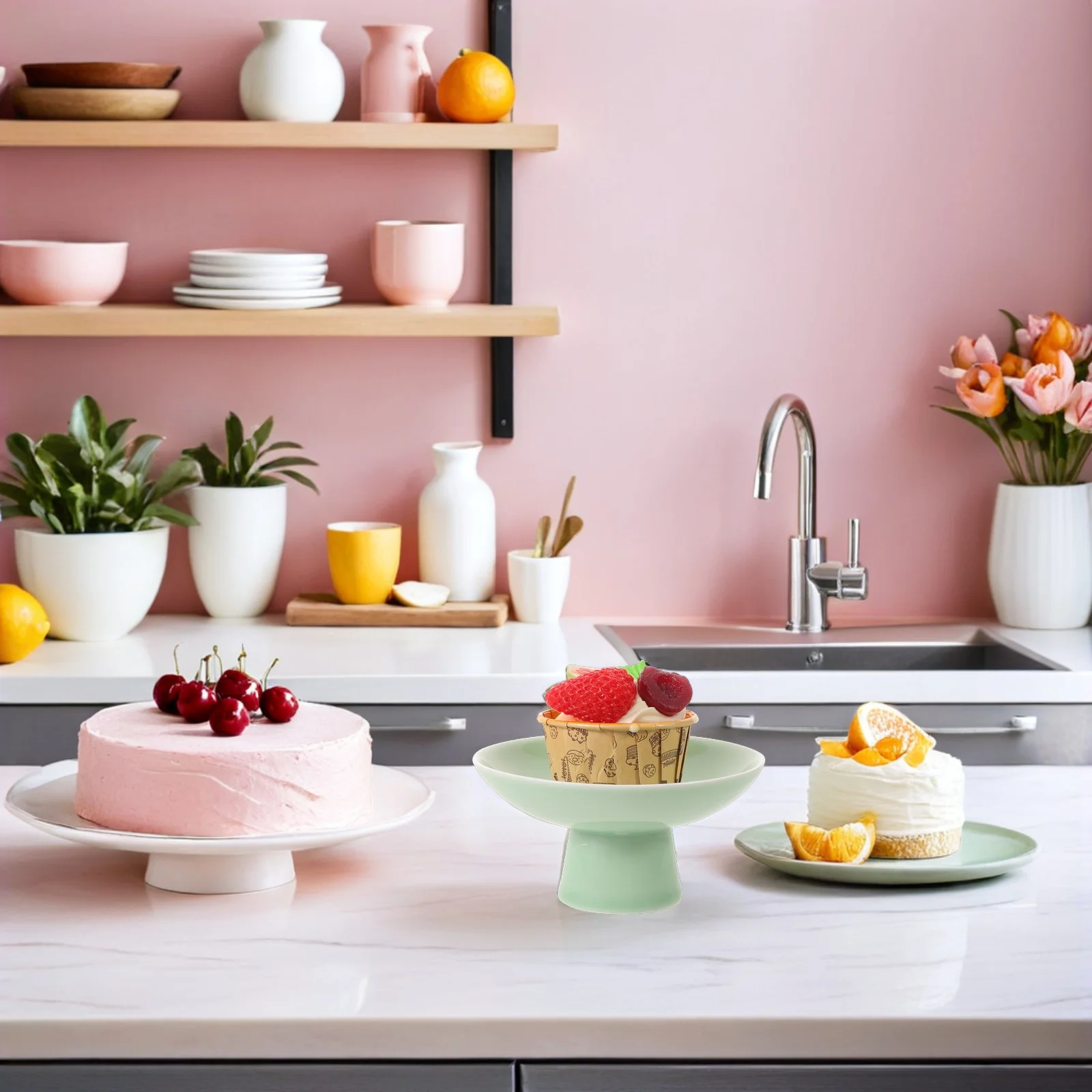 

Ceramic Footed Dessert Serving Tray 5Inch High-Legged Pastry Fruit Plate Decorative Porcelain Cake Stand for Tea Party Snack