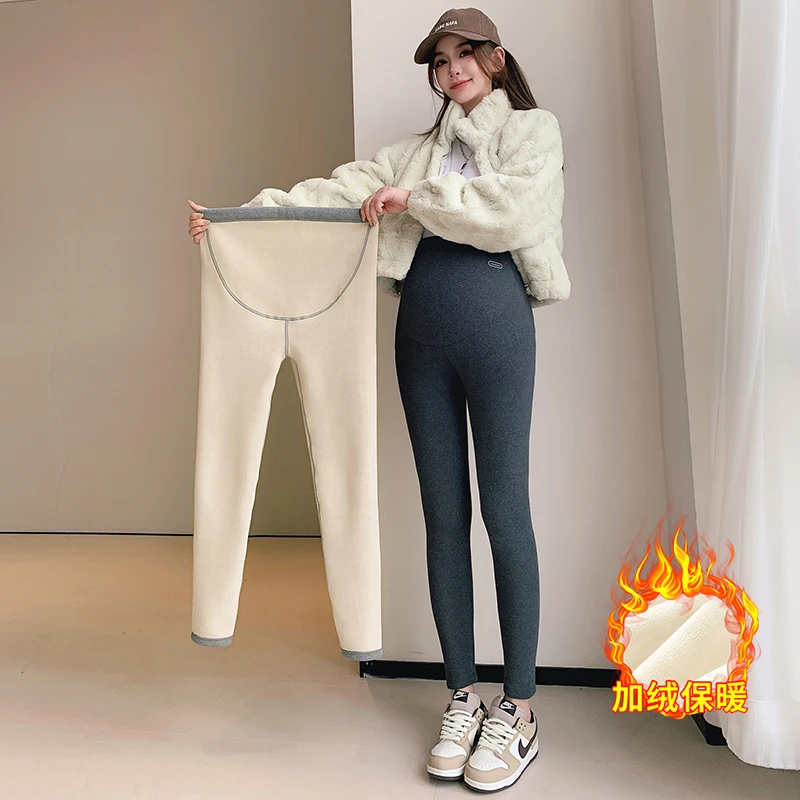

Women's Maternity Warm Leggings for Pregnant Thickened Flannel Trousers Comfortable Soft Pregnancy Pants Winter Multicolored
