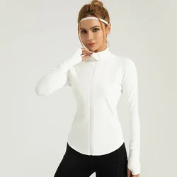 Yoga clothes women's sportswear gym long-sleeved tops running and cycling windproof quick-drying slim solid color fitness jacket