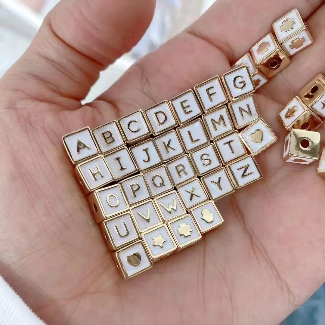 

26PCS, Mixed Letter Beads Square Cube Loose Spacer Alphabet Beads For Jewelry Making Diy Handmade Name Bracelet Necklace