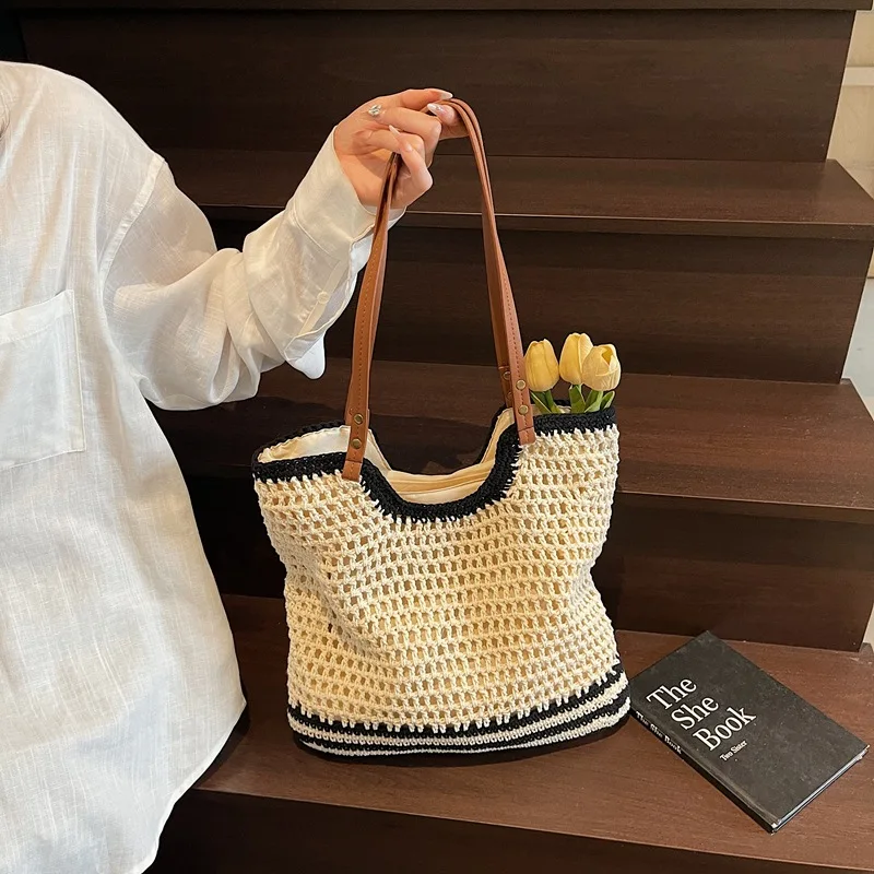 

2025 Woven Vacation Tote Bag for Women Minimalist Shoulder Crossbody Purse Fashionable Handbag
