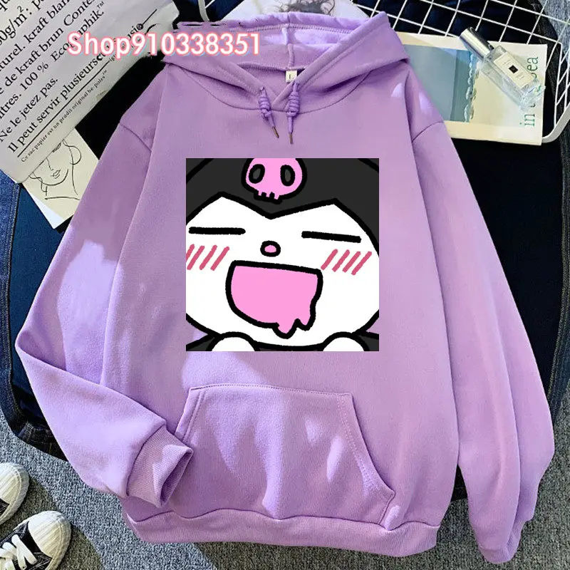 Purple Kuromi Kawaii Printed Hoodies Casual Women Sweatshirts Comfortable Fleece Pullover Crewneck Loose Female Tops Clothes