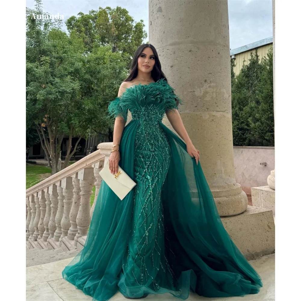 Amanda Customized Lace Off the Shoulder robes de soirée A-Line Floor-Length Evening Dresses Foramal Evening Draped Wedding Dress