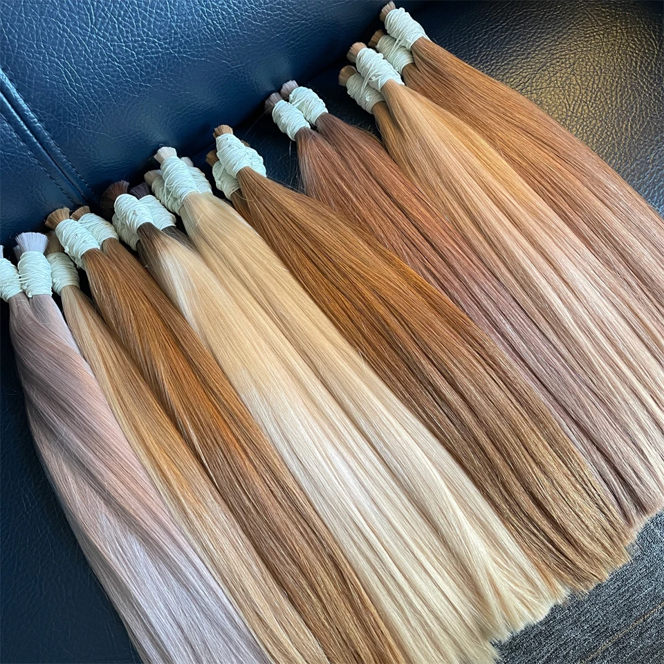 Cabello para trenzas sin costura, 100% cabello humano virgen brasileño Remy, 50g y 100g, color rubio y 1B 6