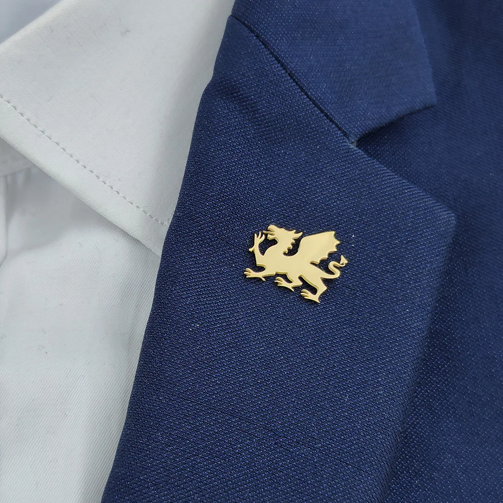 Gold plated lion dinosaur badge, men's suit brooch, black lapel pin, clothing accessories set, boyfriend gift