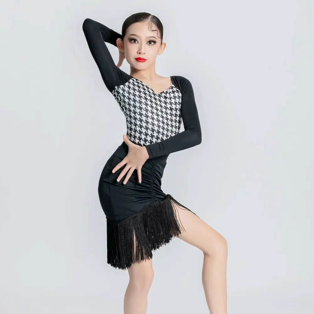 

latin dance dress Line dance clothes fringe skirt dance suit waltz dance costume Latin dance competition Performance dress