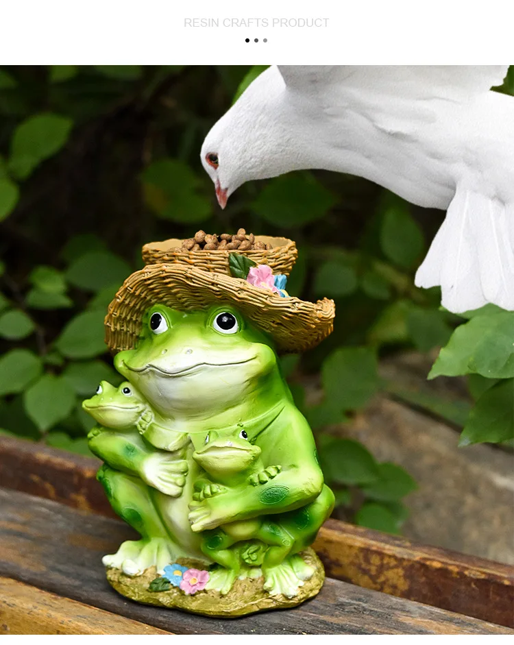 

Cross border new popular frog bird feeder outdoor garden resin ornament frog flower pot decoration creative handicrafts