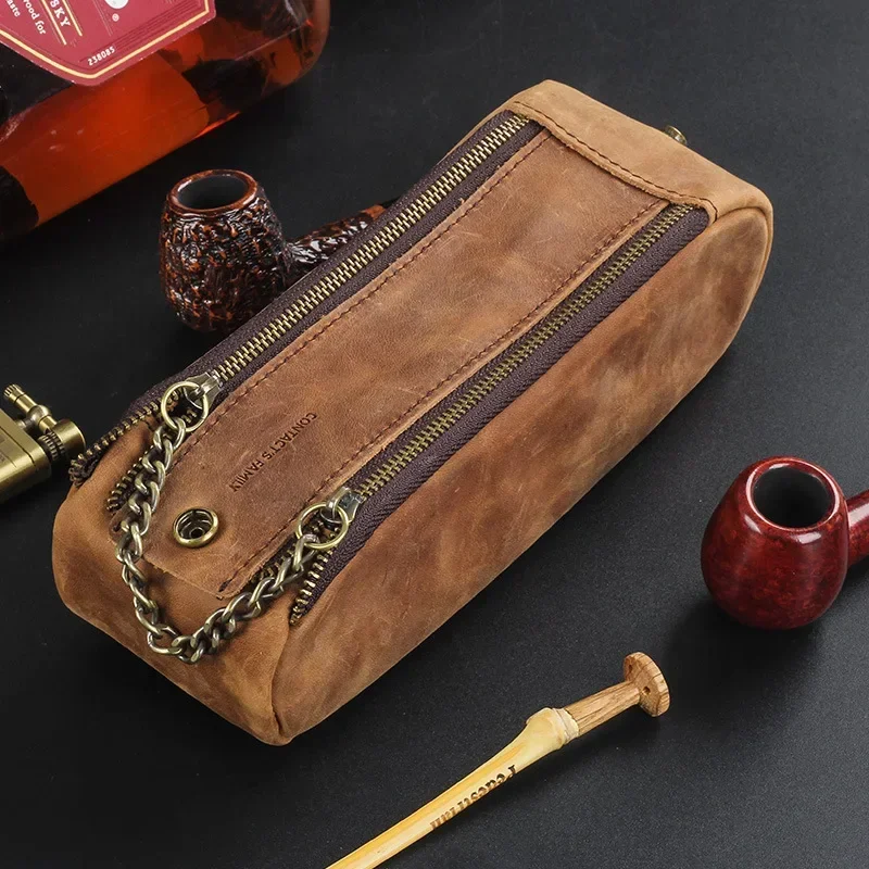 

Portable Tobacco Pouch Case Genuine Leather Case for Carrying Tobacco, Pipes, Cigarettes, and Smoking Accessories