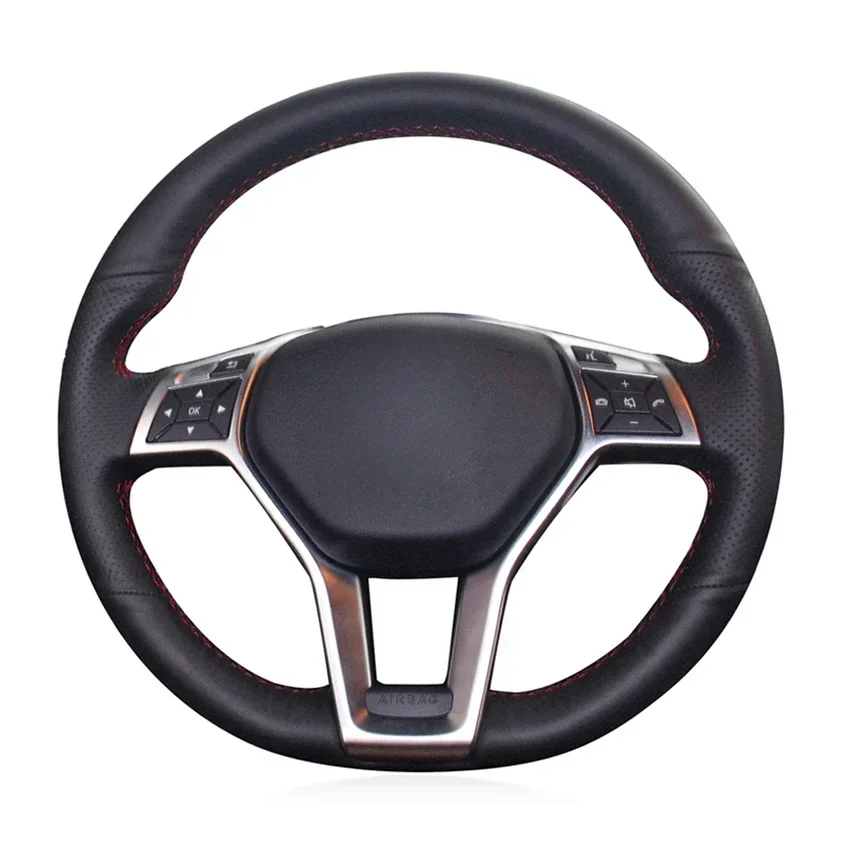 Black Artificial Leather Steering Wheel Cover for Mercedes Benz A-Class C-Class CLA-Class CLS-Class E-Class SLK-Class 2012-2016