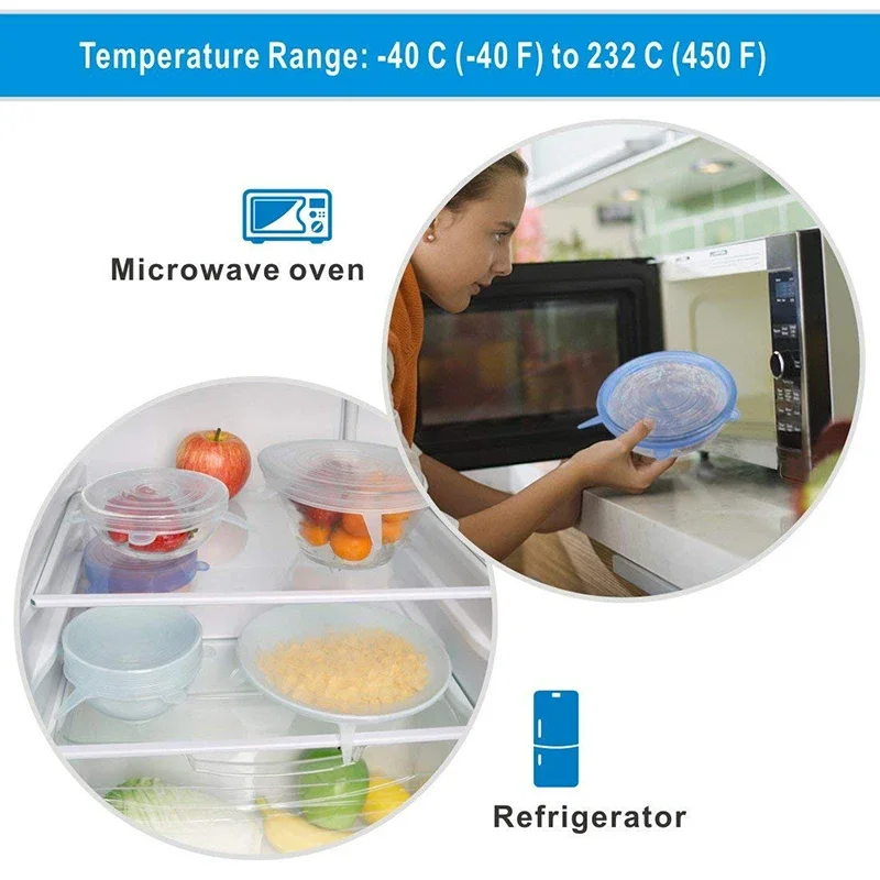 6 Pcs Silicone Stretch Lids Reusable Airtight Food Wrap Covers Keeping Fresh Seal Bowl Stretchy Wrap Cover Kitchen Cookware image 4