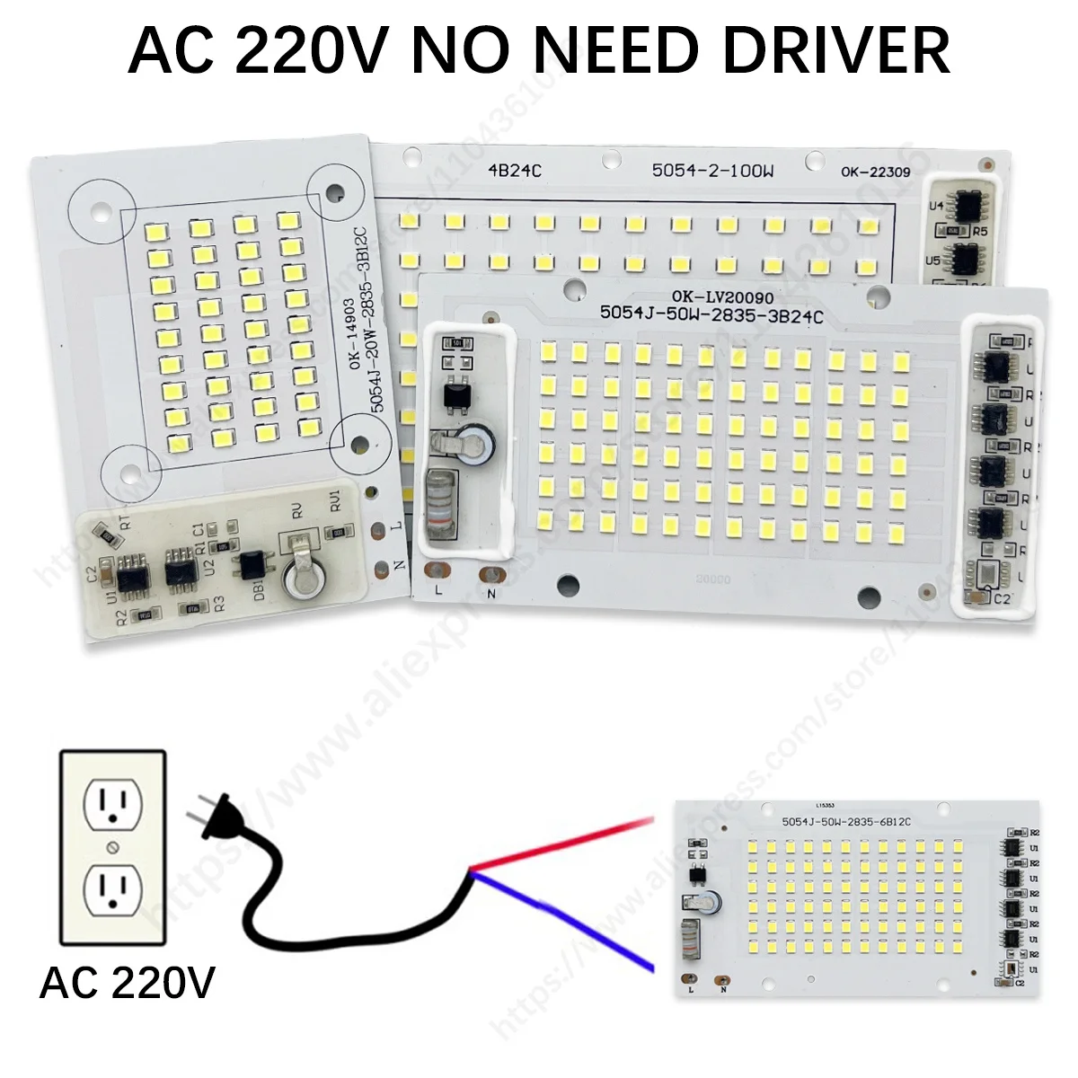 

AC220V IC Drive LED PCB Floodlight Plate 20W 30W 50W 100W 150W Full Power Light Source Panel For Outdoor Lamps Replace DIY Chips