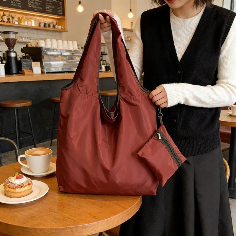 Reusable Bag Foldable Shopping Bag with Pocket Extra Wide Handle Portable Durable Washable Tote Bags for Women